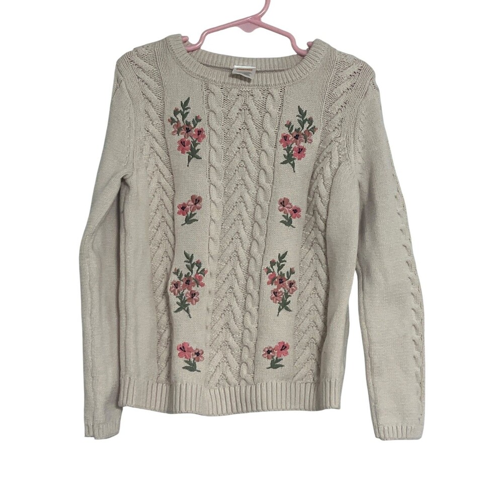 Gymboree Cream Cotton Floral Knit Sweater Girl 7 School Fall Holidays Christmas.